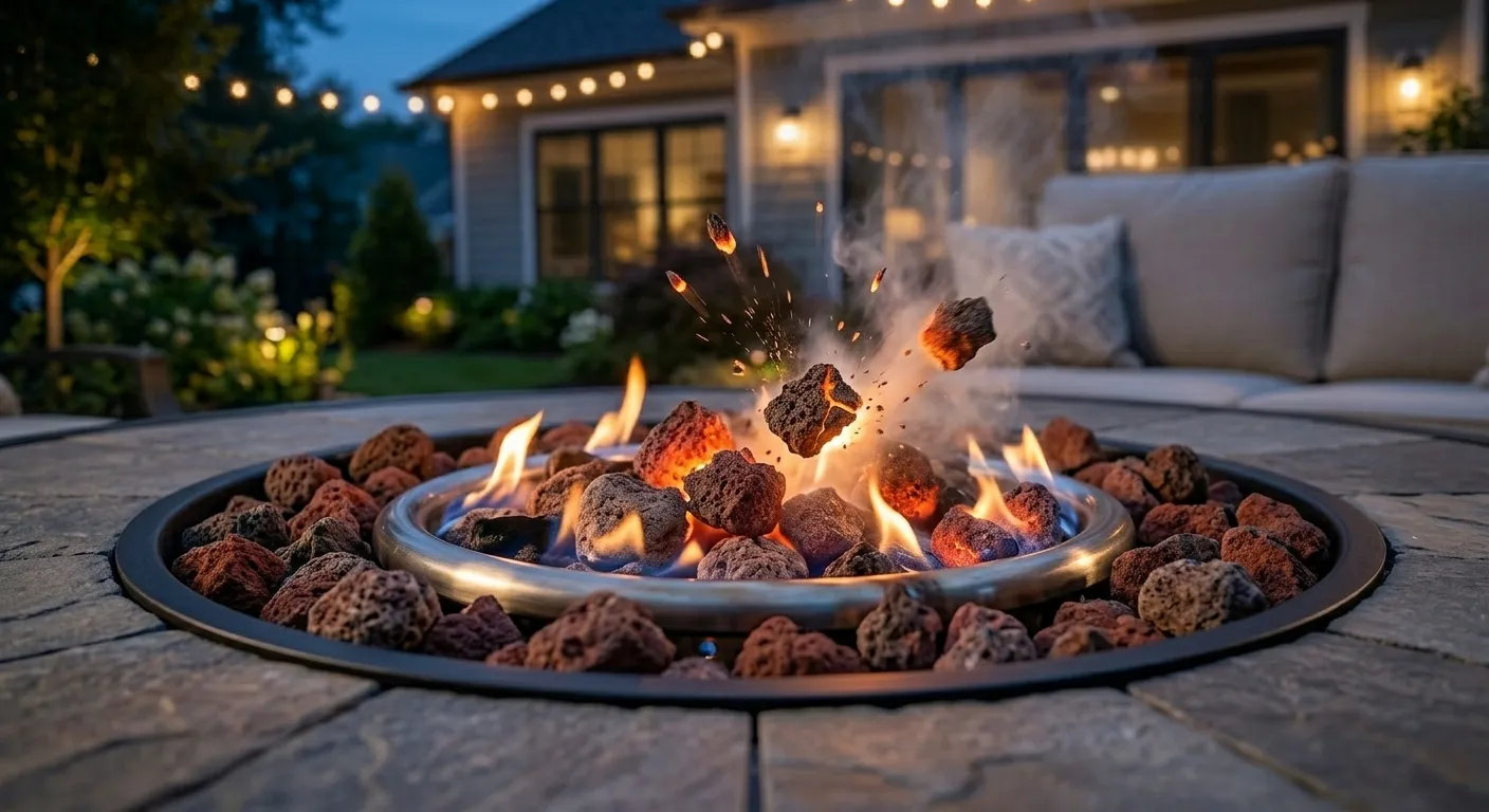 defective fire pit exploding lava rocks