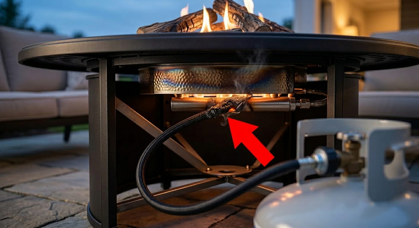 defective gas fire pit line melting heat shield failure